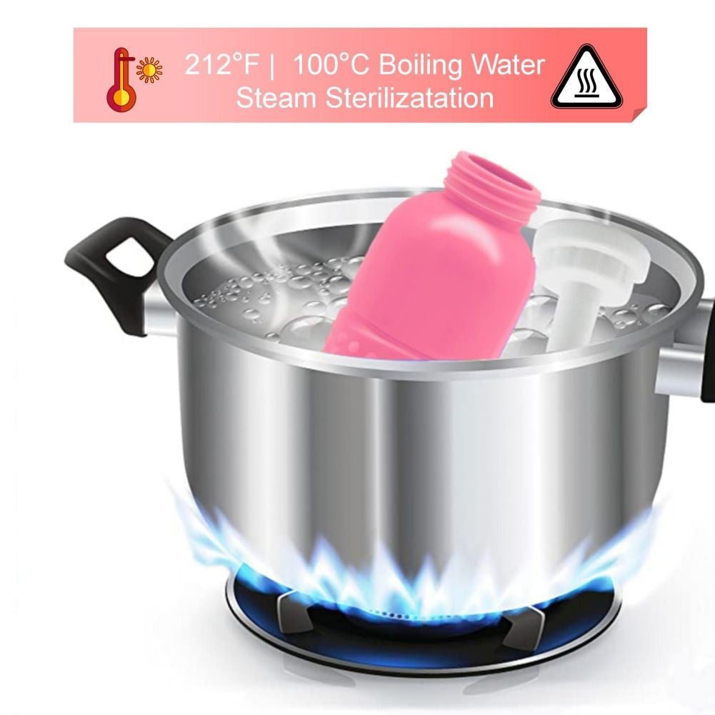 Bideu Portabil, Flippy, pentru Postpartum/ Postoperator, 450 mL, cu Capac si Husa Galbena, Culoare Recipient Roz-1