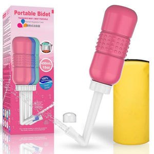 Bideu Portabil, Flippy, pentru Postpartum/ Postoperator, 450 mL, cu Capac si Husa Galbena, Culoare Recipient Roz-0