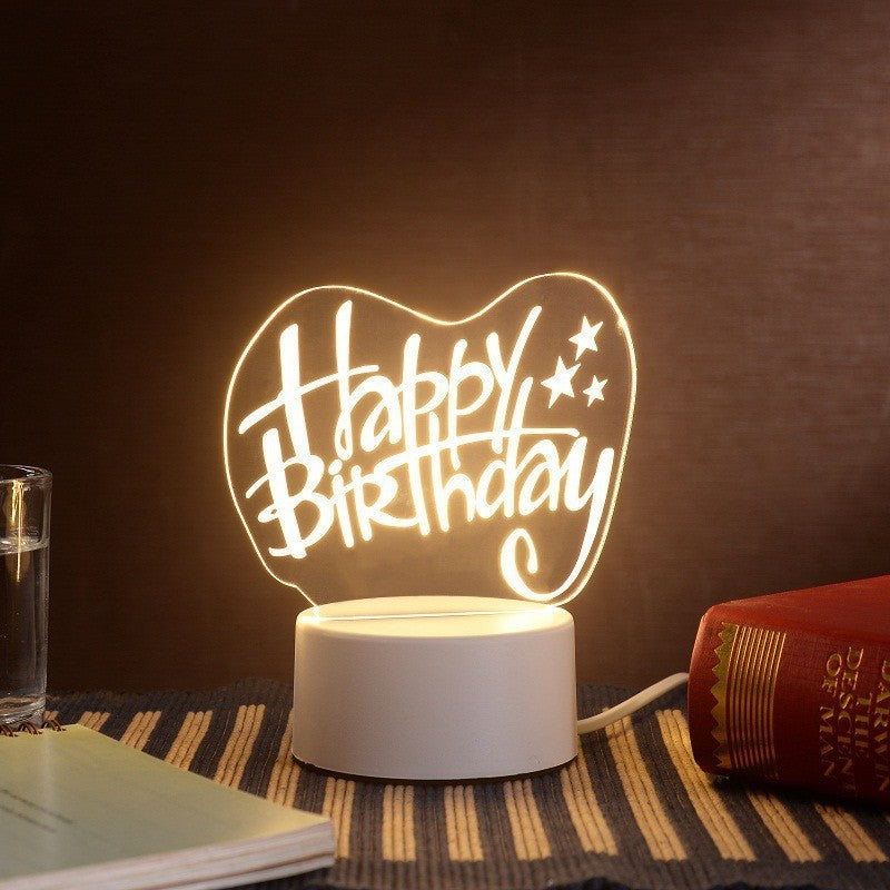 Lampa LED decorativa, Flippy, 3D, Happy Birthday, cu USB si baterii, 20 cm inaltime, din material acril, lumina multicolora si telecomanda inclusa, alb-3