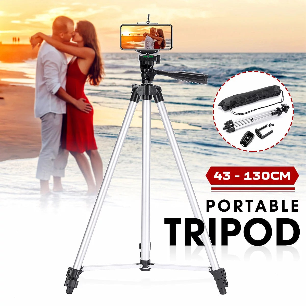 Trepied fotografic din aluminiu, compact, cu suport mobil 3D + Telecomanda Bluetooth-0