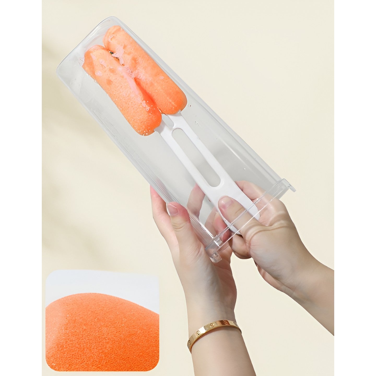 Perie de Curatat Pahare, Cani, Sticle, Flippy, cu Maner Lung si Burete, Accesorii pentru Spalarea Paielor si Capacelor, usor de Agatat, 27.5x11.4x6cm, Alb-3