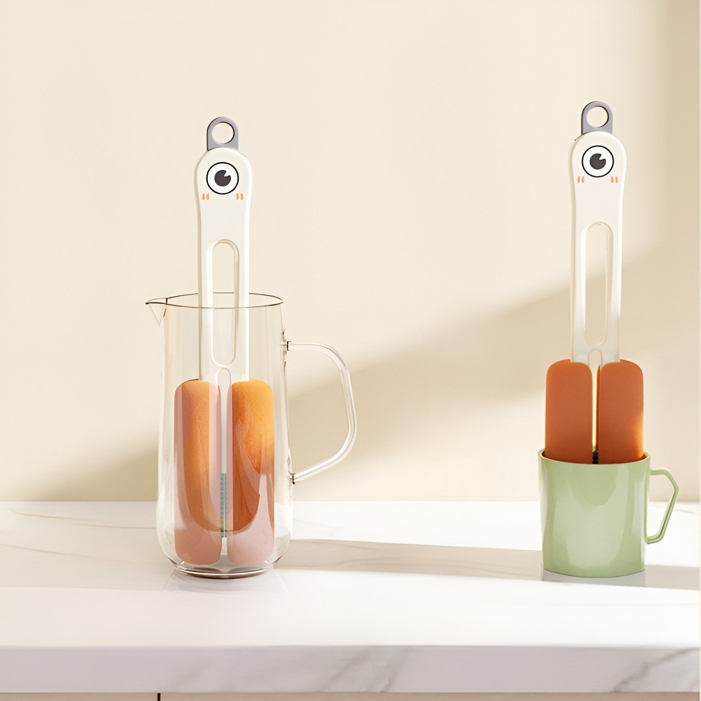 Perie de Curatat Pahare, Cani, Sticle, Flippy, cu Maner Lung si Burete, Accesorii pentru Spalarea Paielor si Capacelor, usor de Agatat, 27.5x11.4x6cm, Alb-5