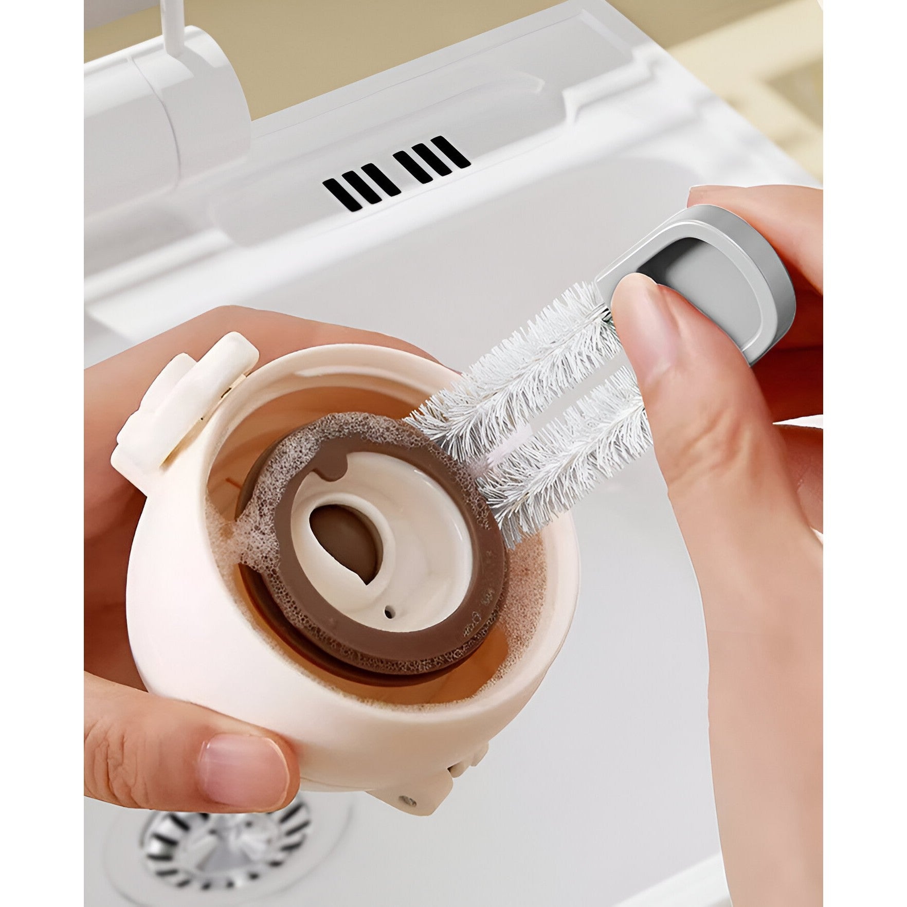 Perie de Curatat Pahare, Cani, Sticle, Flippy, cu Maner Lung si Burete, Accesorii pentru Spalarea Paielor si Capacelor, usor de Agatat, 27.5x11.4x6cm, Alb-7