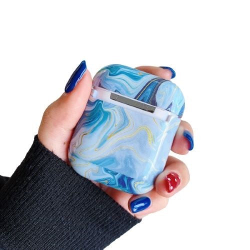 Husa AirPods cu Inel Prindere Marble Albastru-2