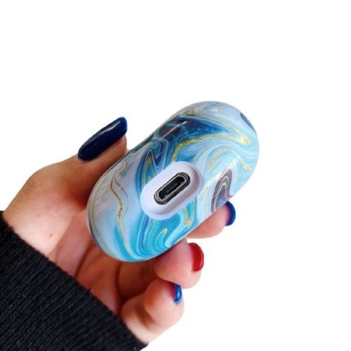 Husa AirPods cu Inel Prindere Marble Albastru-3