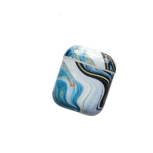 Husa AirPods cu Inel Prindere Marble Albastru-4