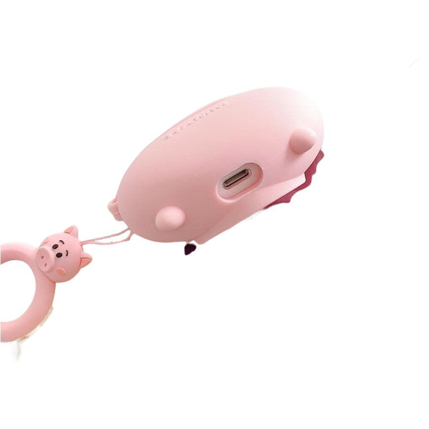 Husa AirPods cu Inel Prindere Porc Roz-2