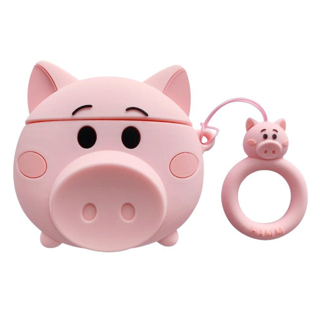 Husa AirPods cu Inel Prindere Porc Roz-3