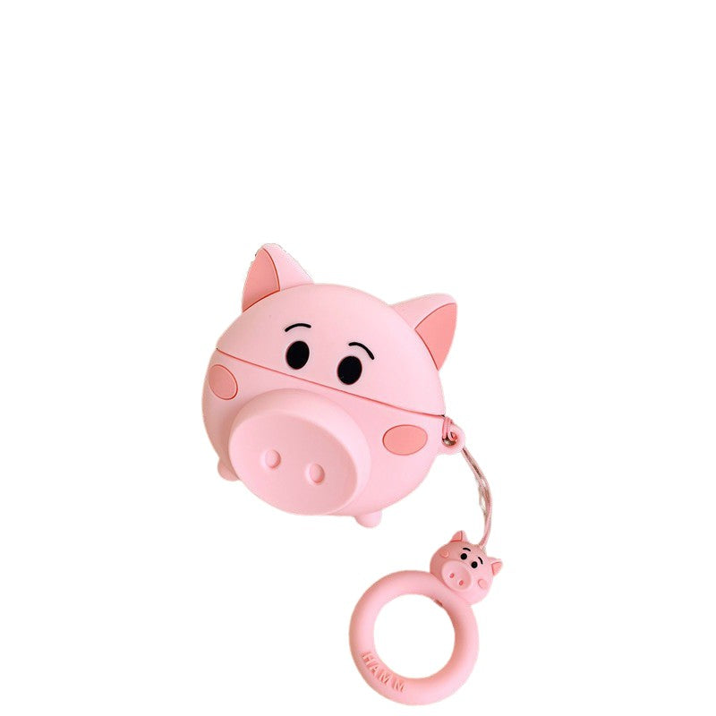 Husa AirPods cu Inel Prindere Porc Roz-4