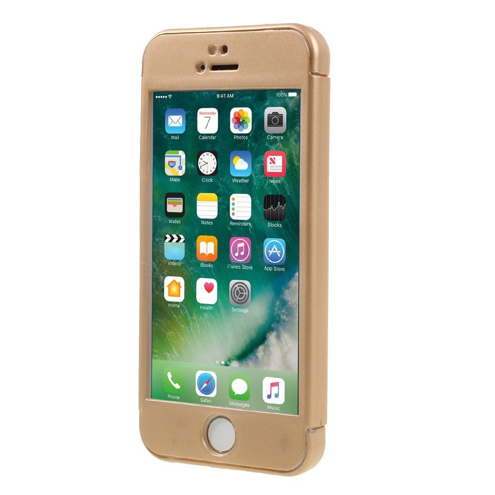 Husa Apple iPhone 5/5S/SE Full Cover 360 Auriu + Folie de protectie-6