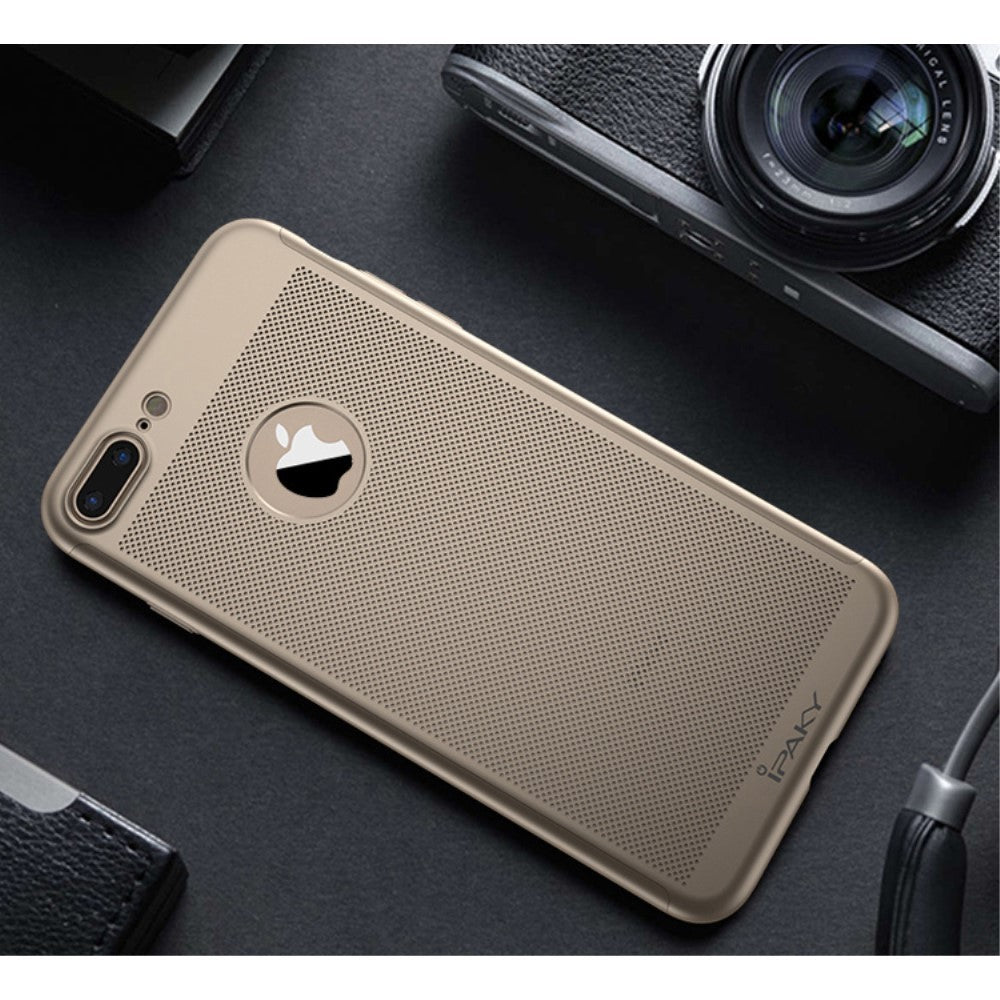 Husa Apple iPhone 7 Plus IPAKY Full Cover 360 Air cu Gauri Auriu + Folie Sticla-2