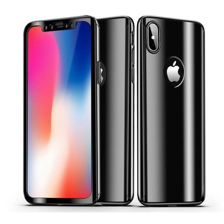 Husa Apple iPhone X Full Cover 360 Negru lucios + Folie de protectie-4