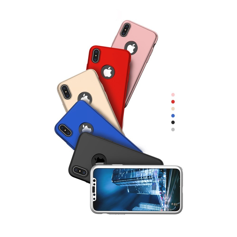 Set Husa si Folie de Protectie, Flippy, Compatibila cu Apple iPhone X, Full Cover 360°, Plastic + Sticla, Rosu-6