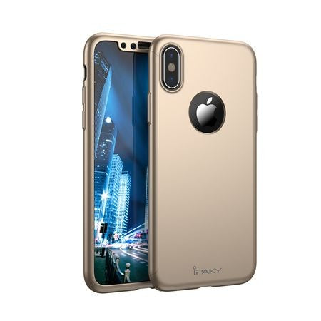 Husa Apple iPhone X IPAKY Full Cover 360 Auriu + Folie Cadou-4