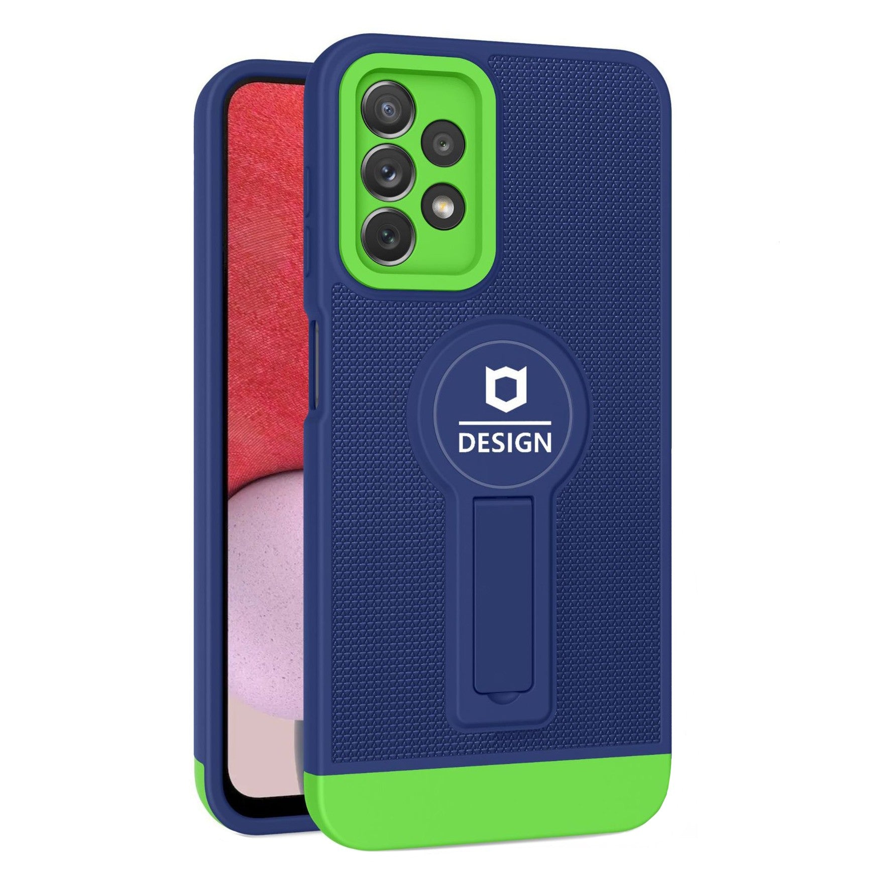 Husa Armor Design cu Stand pentru iPhone 13 Pro Max, Albastru/ Verde, Suport Auto Magnetic, Wireless Charge, Protectie Antisoc, Flippy-0