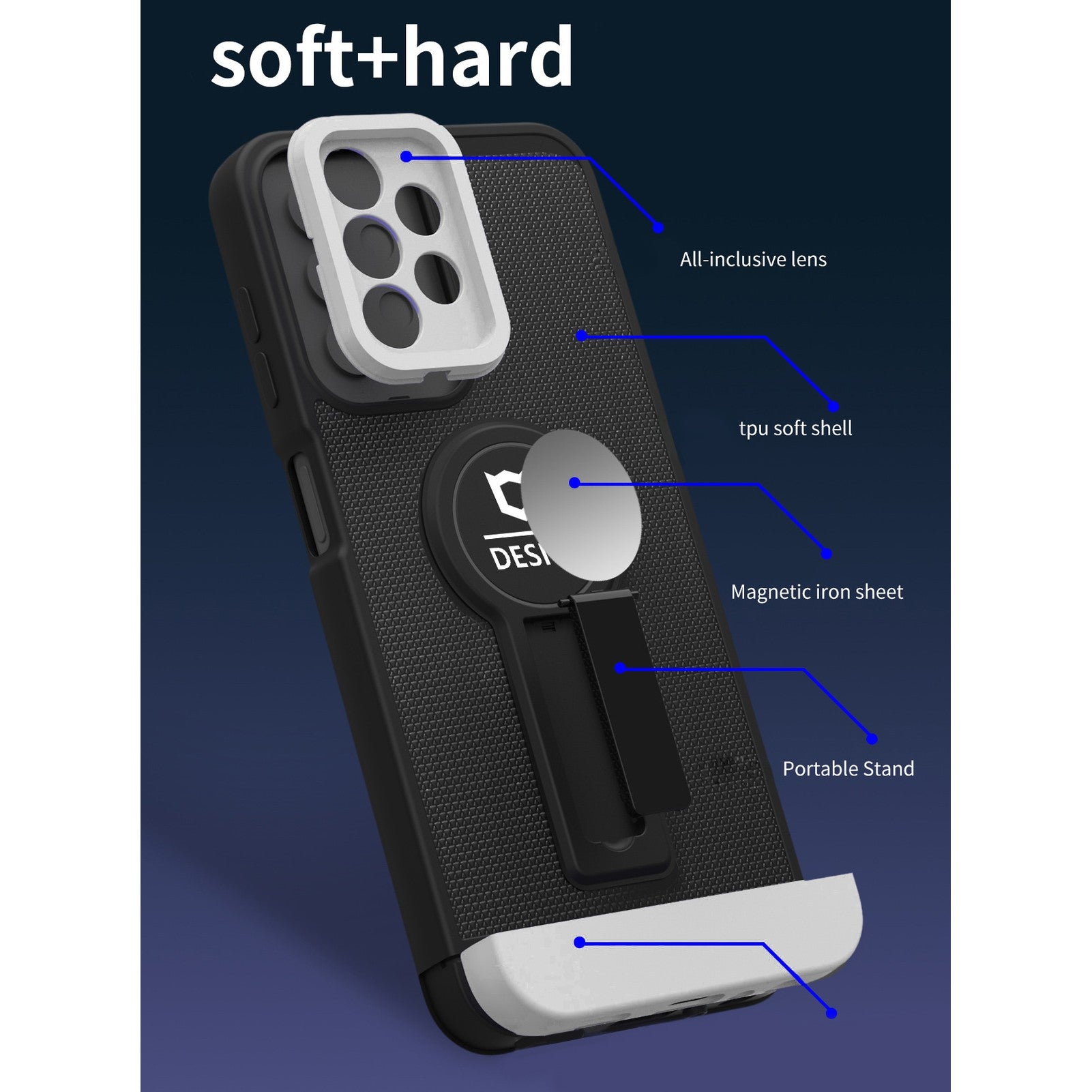 Husa Armor Design cu Stand pentru iPhone 13 Pro Max, Negru/Alb, Suport Auto Magnetic, Wireless Charge, Protectie Antisoc, Flippy-5