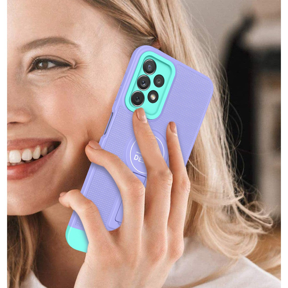 Husa Armor Design cu Stand pentru Samsung Galaxy A03, Mov/Albastru, Suport Auto Magnetic, Wireless Charge, Protectie Antisoc, Flippy-2