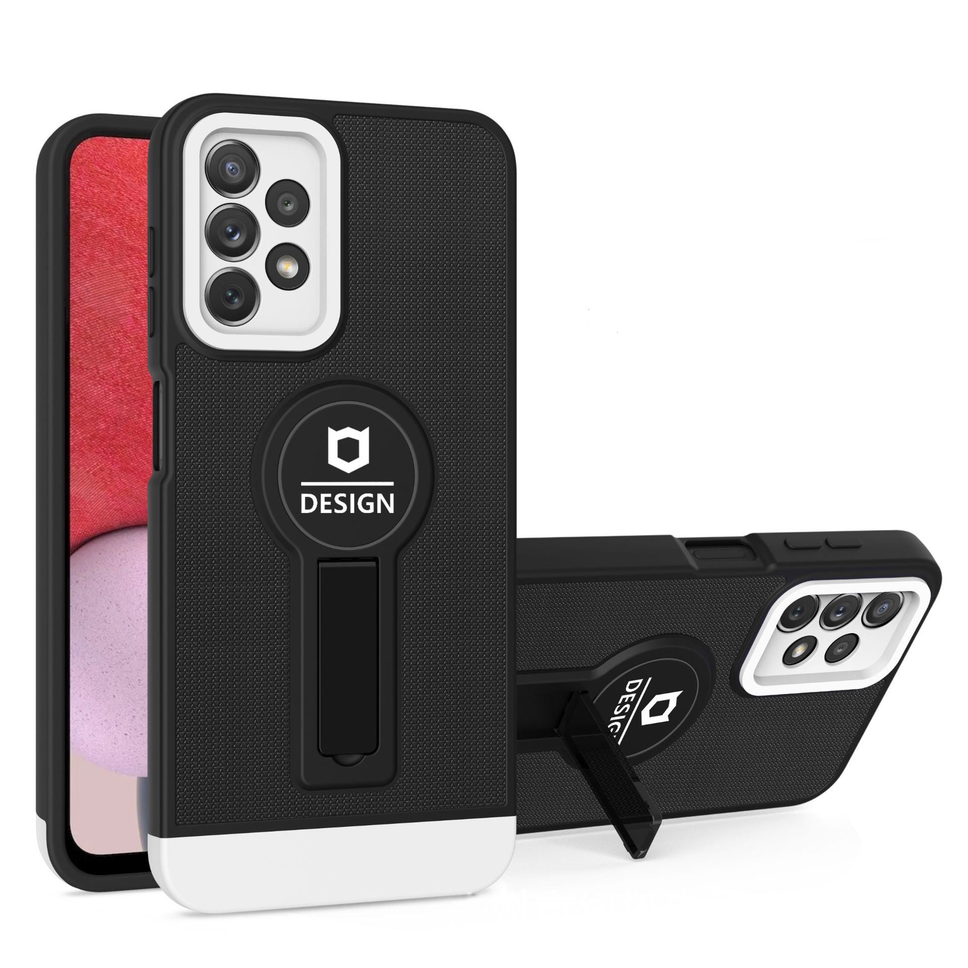 Husa Armor Design cu Stand pentru Samsung Galaxy A03, Negru/Alb, Suport Auto Magnetic, Wireless Charge, Protectie Antisoc, Flippy-1