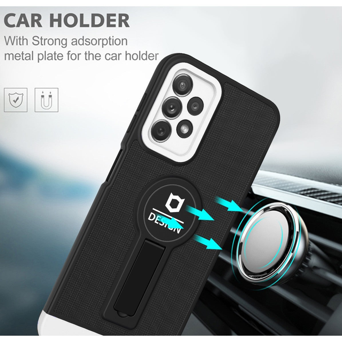 Husa Armor Design cu Stand pentru Samsung S21 FE Negru/Alb, Suport Auto Magnetic, Protectie Antisoc, Flippy-3