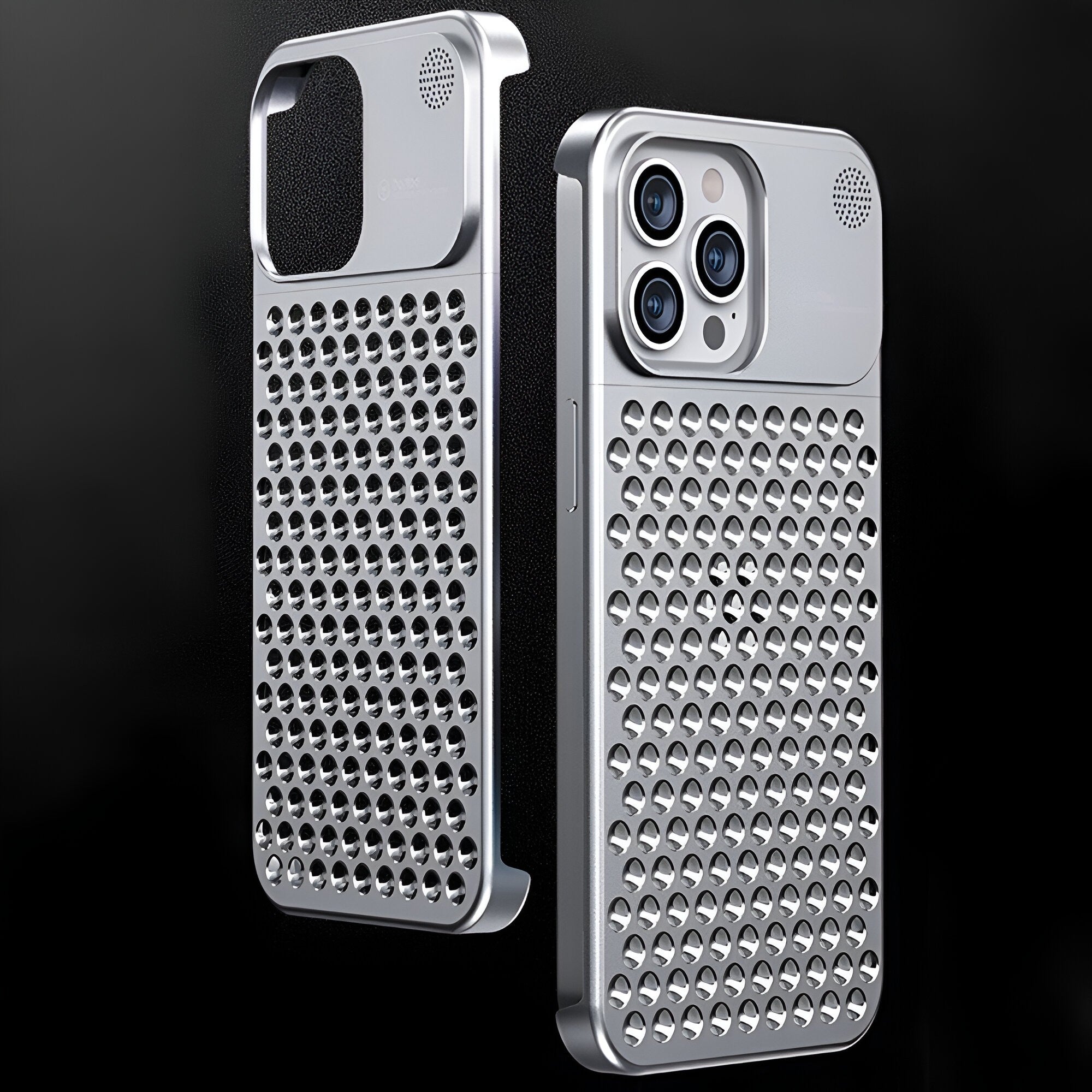 Husa Aromaterapia Compatibila cu iPhone 15 Pro, Flippy, Antisoc, Antizgariere, Protectie Camera si Supraincalzire, din Aliaj de Aluminiu, Argintiu-2