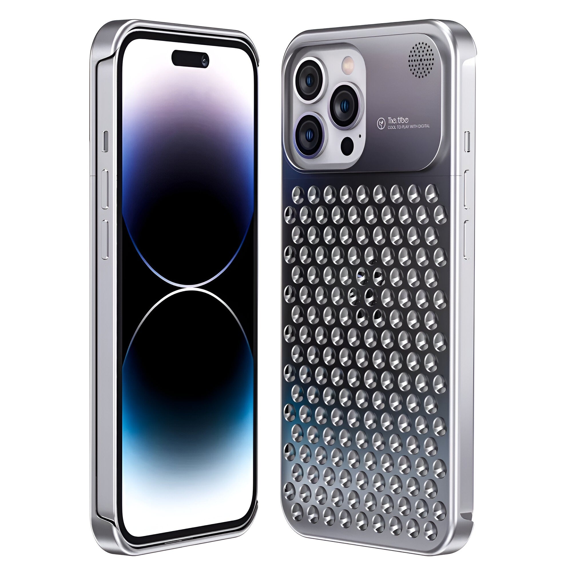 Husa Aromaterapia Compatibila cu iPhone 15 Pro, Flippy, Antisoc, Antizgariere, Protectie Camera si Supraincalzire, din Aliaj de Aluminiu, Argintiu-3