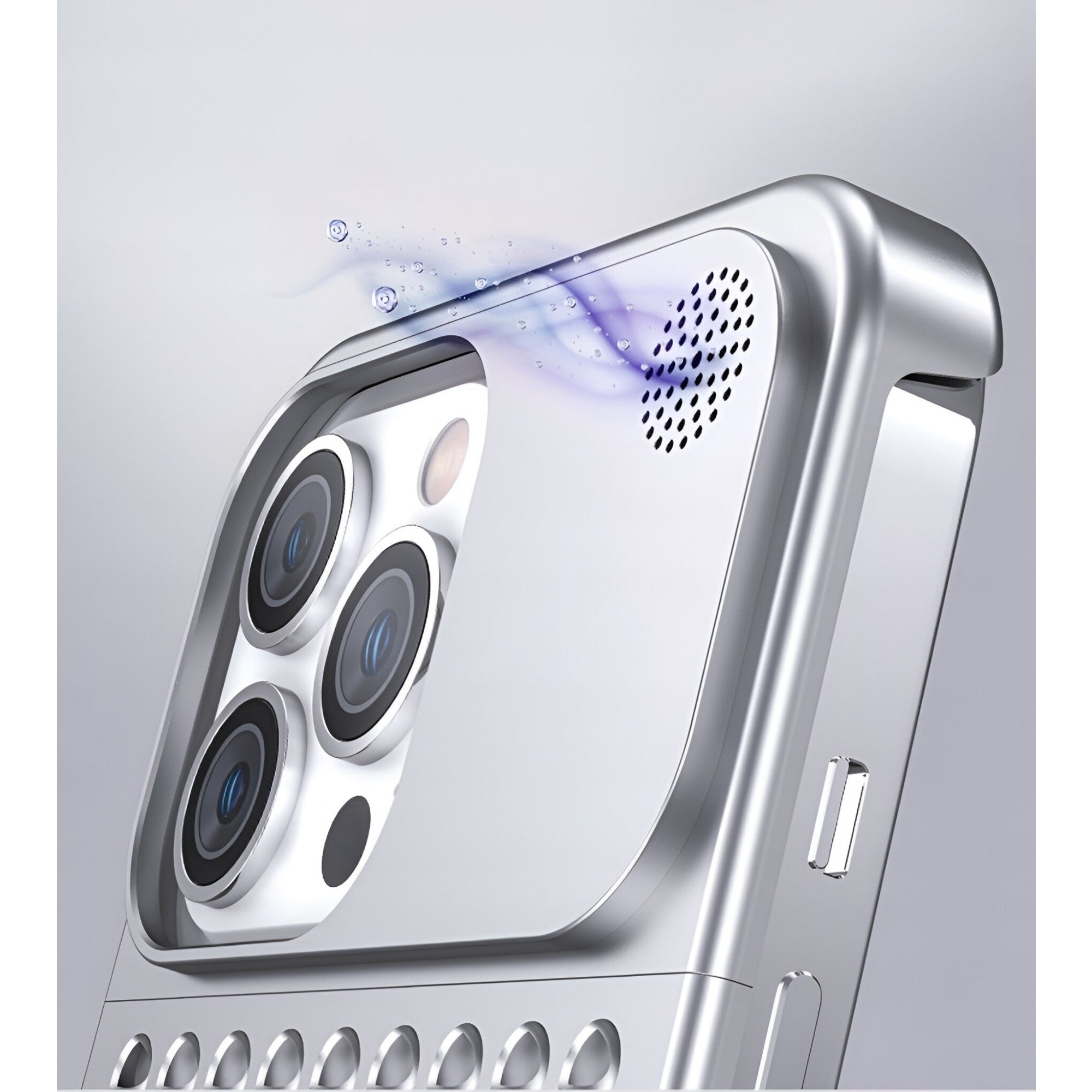 Husa Aromaterapia Compatibila cu iPhone 15 Pro, Flippy, Antisoc, Antizgariere, Protectie Camera si Supraincalzire, din Aliaj de Aluminiu, Argintiu-5