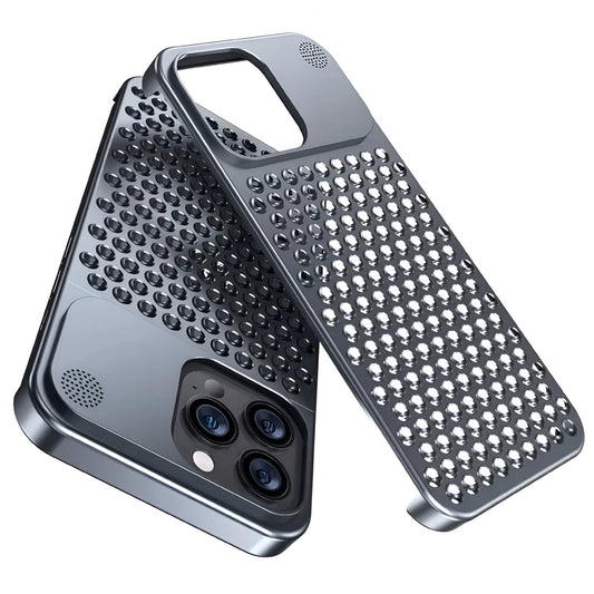 Husa Aromaterapia Compatibila cu iPhone 15 Pro, Flippy, Antisoc, Antizgariere, Protectie Camera si Supraincalzire, din Aliaj de Aluminiu, Gri-1