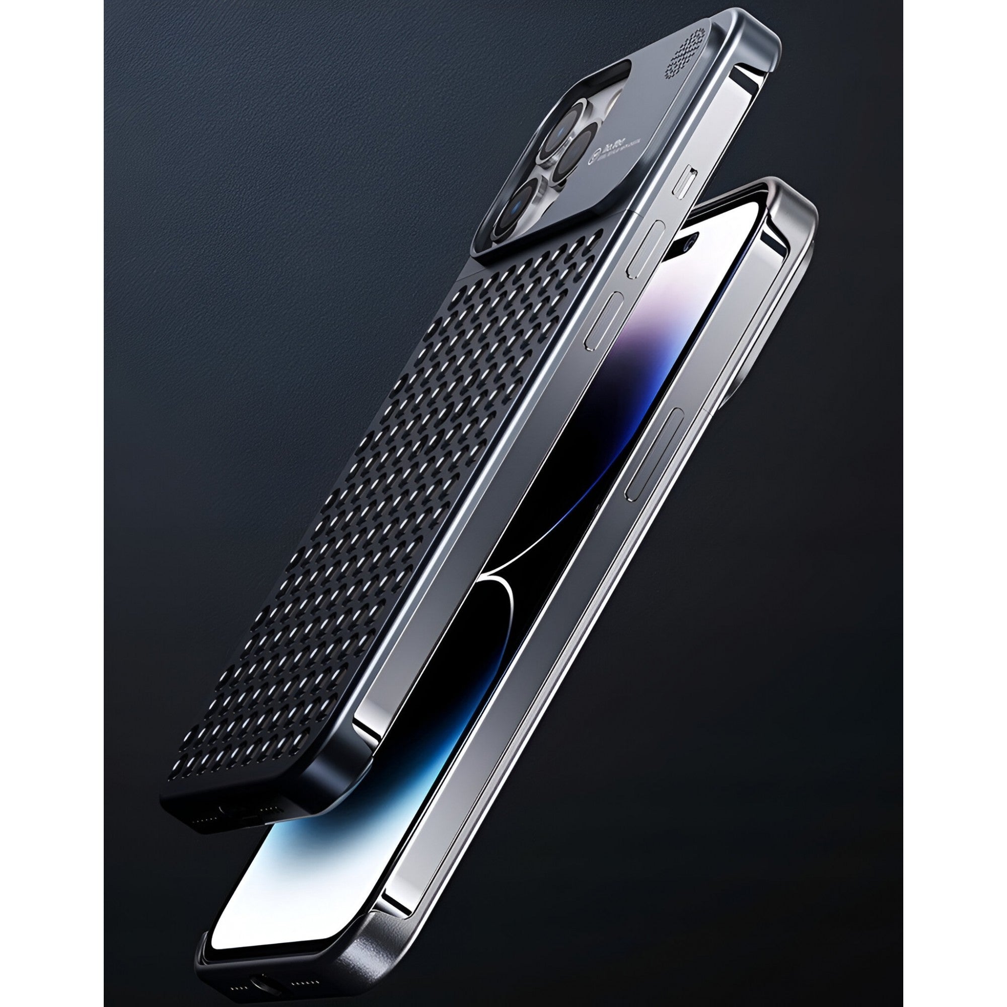 Husa Aromaterapia Compatibila cu iPhone 15 Pro, Flippy, Antisoc, Antizgariere, Protectie Camera si Supraincalzire, din Aliaj de Aluminiu, Gri-3