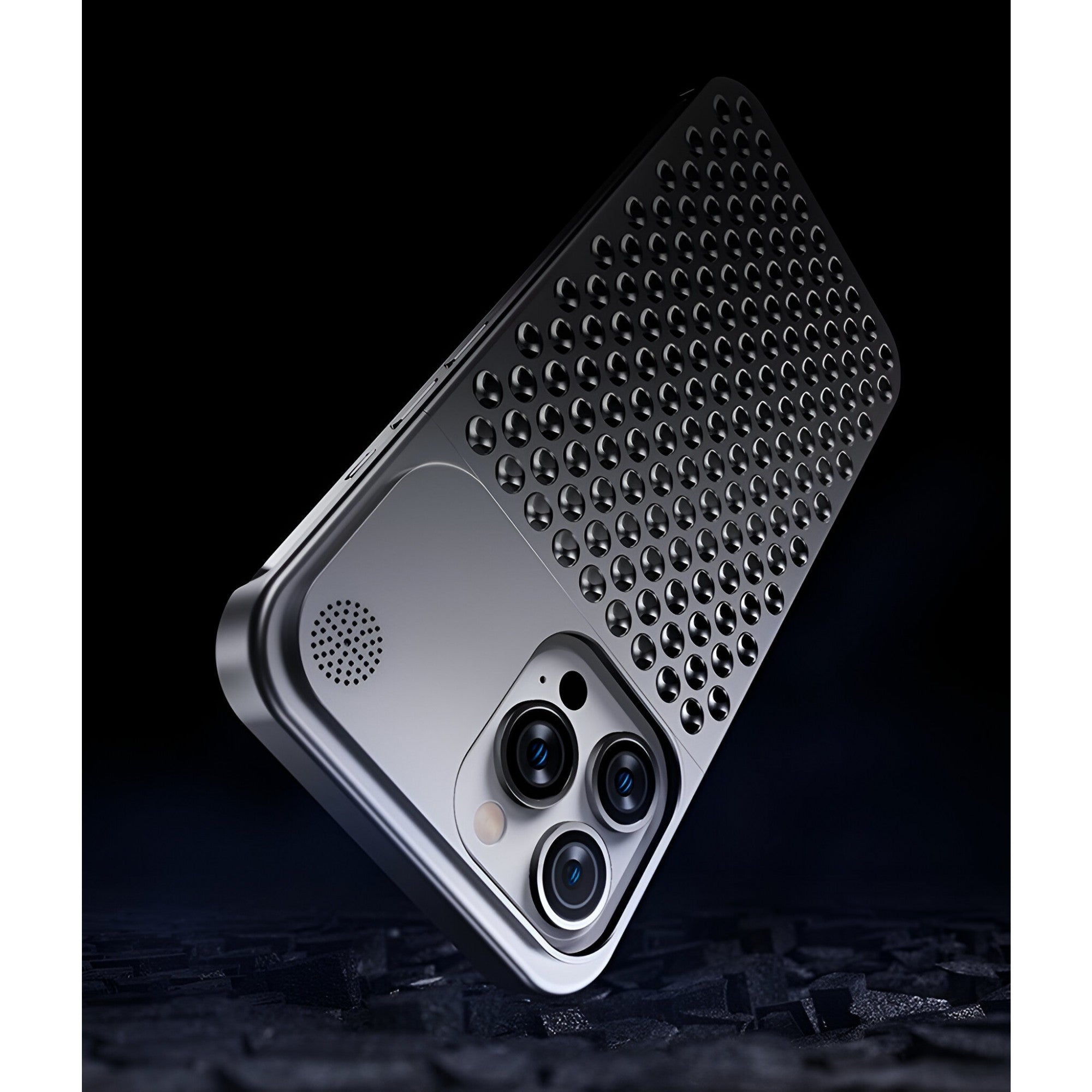 Husa Aromaterapia Compatibila cu iPhone 15 Pro, Flippy, Antisoc, Antizgariere, Protectie Camera si Supraincalzire, din Aliaj de Aluminiu, Gri-4