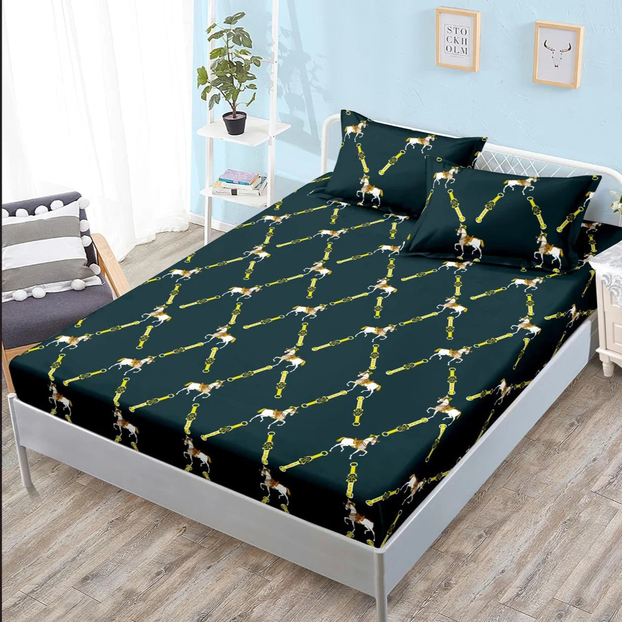 Husa cu Elastic si Fete de Perna Bumbac Satinat - Mini Caluti