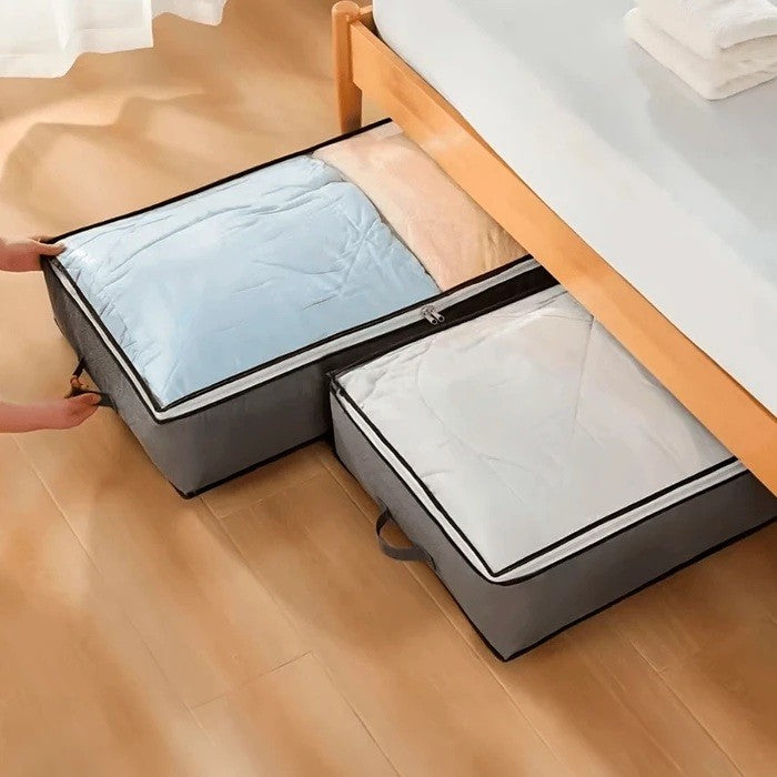 Husa de Depozitare, Flippy, Intrebuintare Multipla, Pliabila, cu Fermoar Bidirectional si Fereastra Deasupra Transparenta, Manere Laterale, Lavabila, 100x50x15 cm, Gri-1