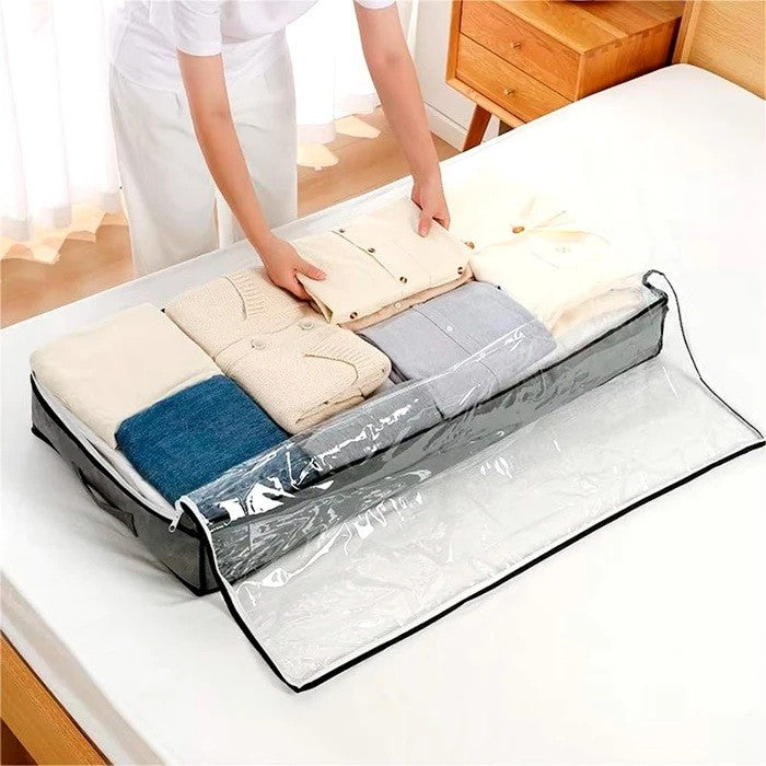 Husa de Depozitare, Flippy, Intrebuintare Multipla, Pliabila, cu Fermoar Bidirectional si Fereastra Deasupra Transparenta, Manere Laterale, Lavabila, 100x50x15 cm, Gri-2