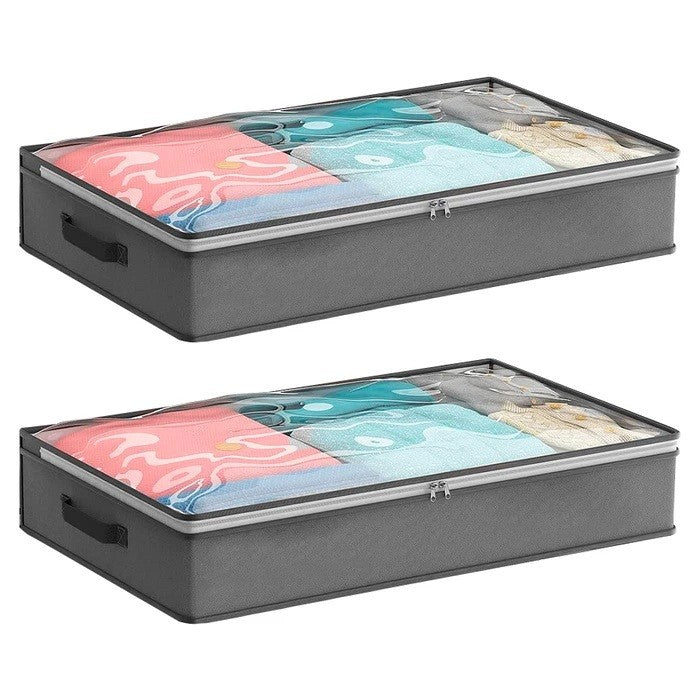 Husa de Depozitare, Flippy, Intrebuintare Multipla, Pliabila, cu Fermoar Bidirectional si Fereastra Deasupra Transparenta, Manere Laterale, Lavabila, 100x50x15 cm, Gri-5