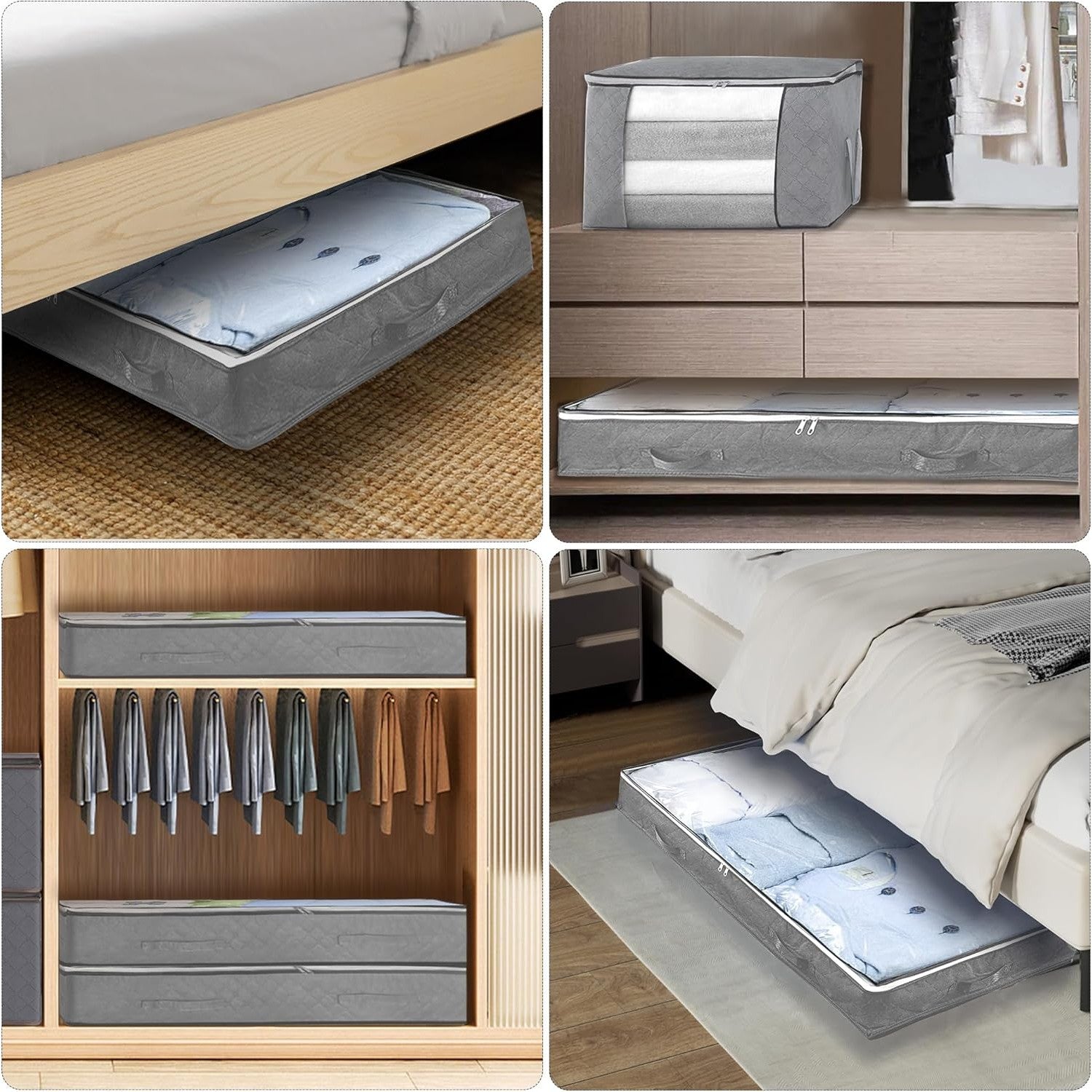 Husa de Depozitare, Flippy, Intrebuintare Multipla, Pliabila, cu Fermoar Bidirectional si Fereastra Deasupra Transparenta, Manere Laterale, Lavabila, 100x50x15 cm, Gri-6