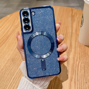 Husa de Protectie 2 in 1, Flippy, pentru Samsung Galaxy S23+, Glitter Chrome Magsafe, din TPU, Magnetica, cu Protectie Lentila, Albastru Marin-0