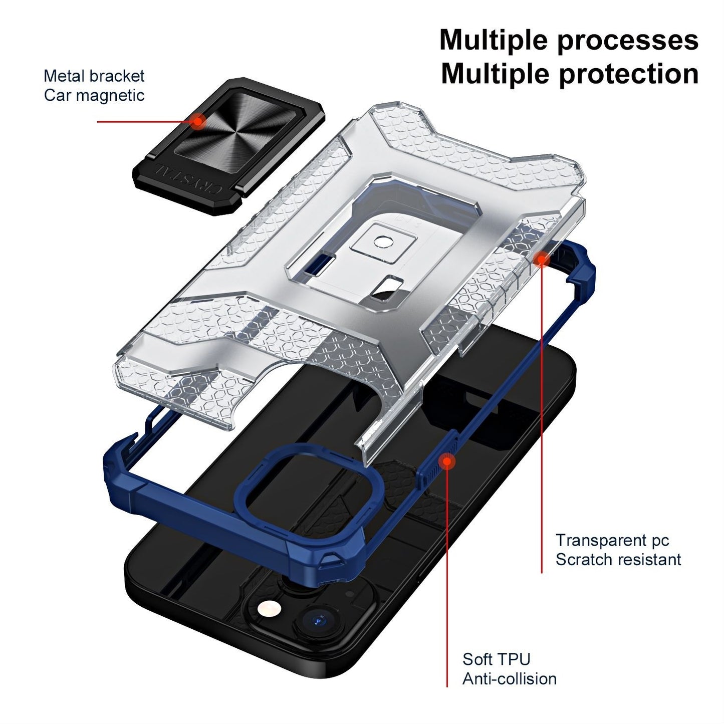 Husa de protectie Flippy compatibila cu Apple iPhone 13 Acrylic Armor cu suport Albastru-5