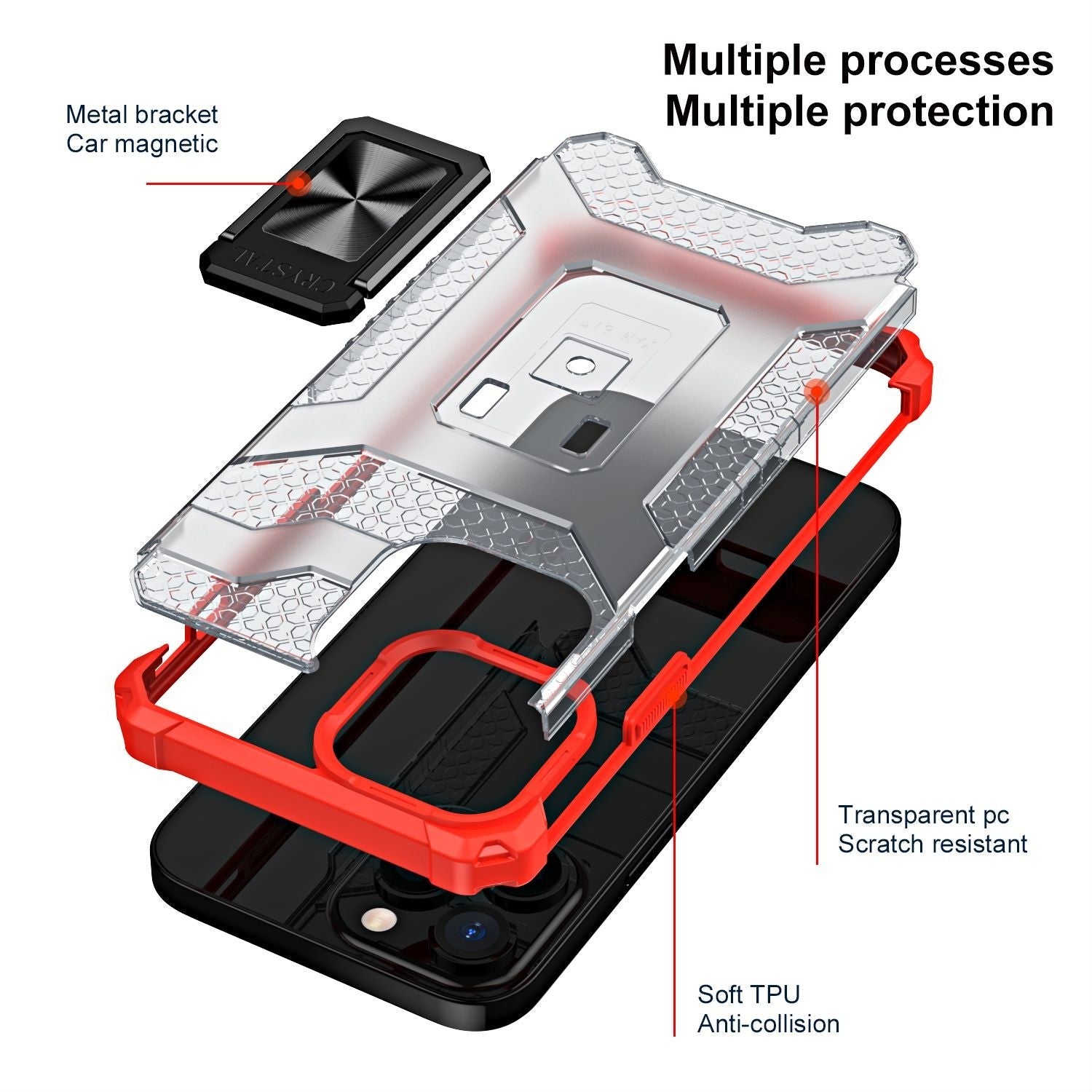 Husa de protectie Flippy compatibila cu Apple iPhone 13 Pro Acrylic Armor cu suport Rosu-2