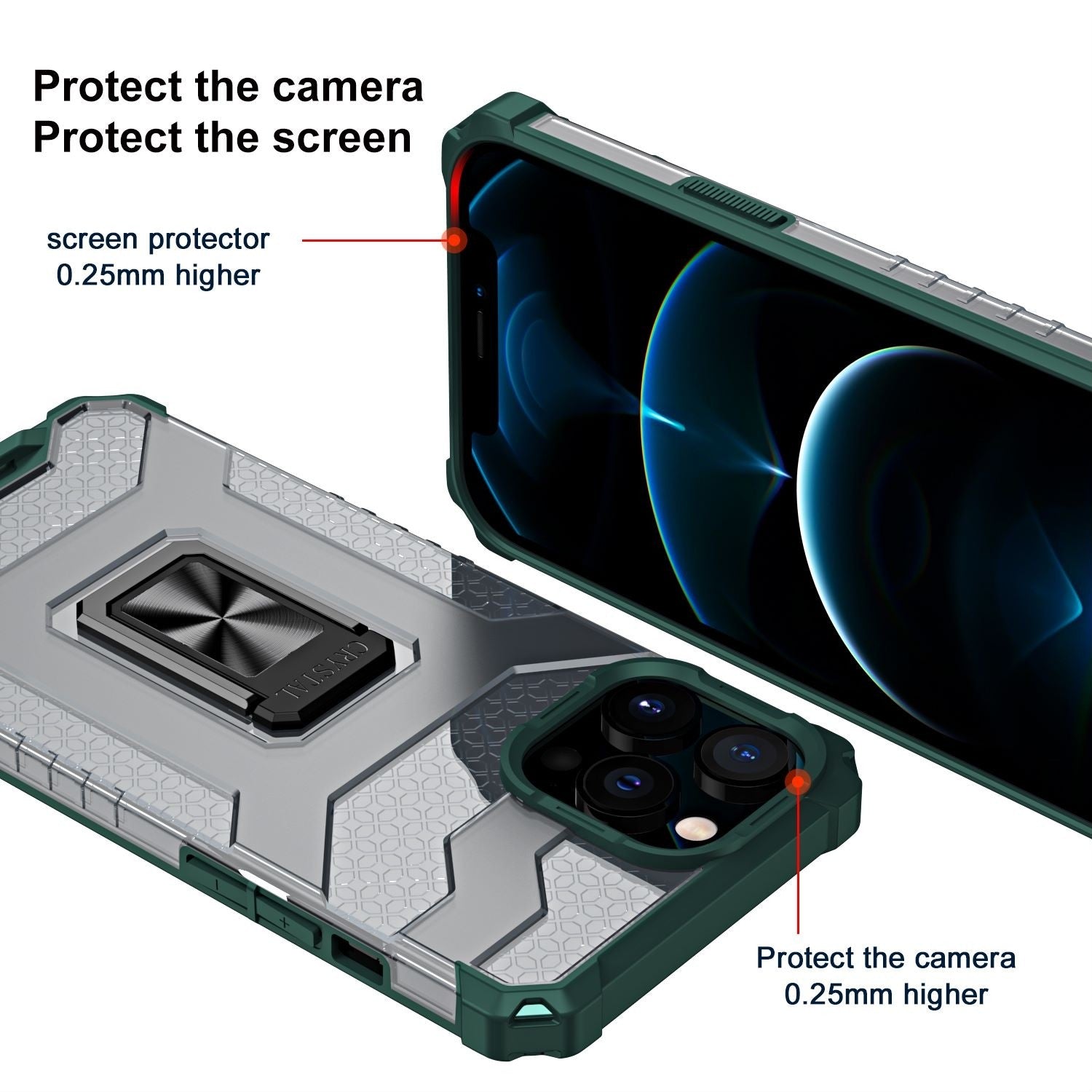 Husa de protectie Flippy compatibila cu Apple iPhone 13 Pro Max Acrylic Armor cu suport Verde Inchis-5