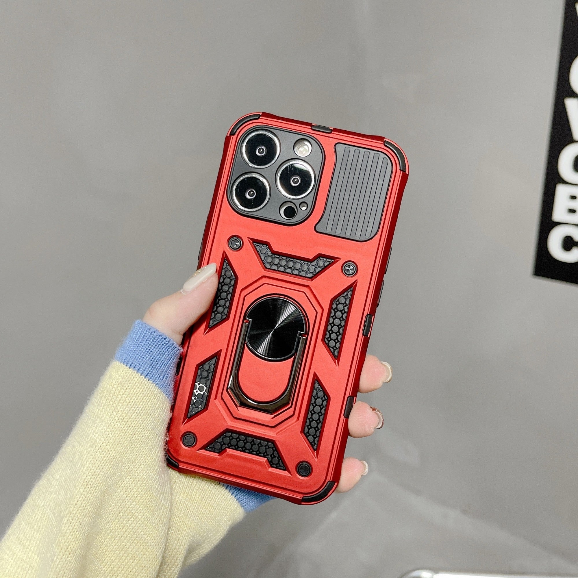 Husa de protectie, Flippy, compatibila cu Apple iPhone 13 Pro Max Defender, Model 4 cu suport, Rosu-1