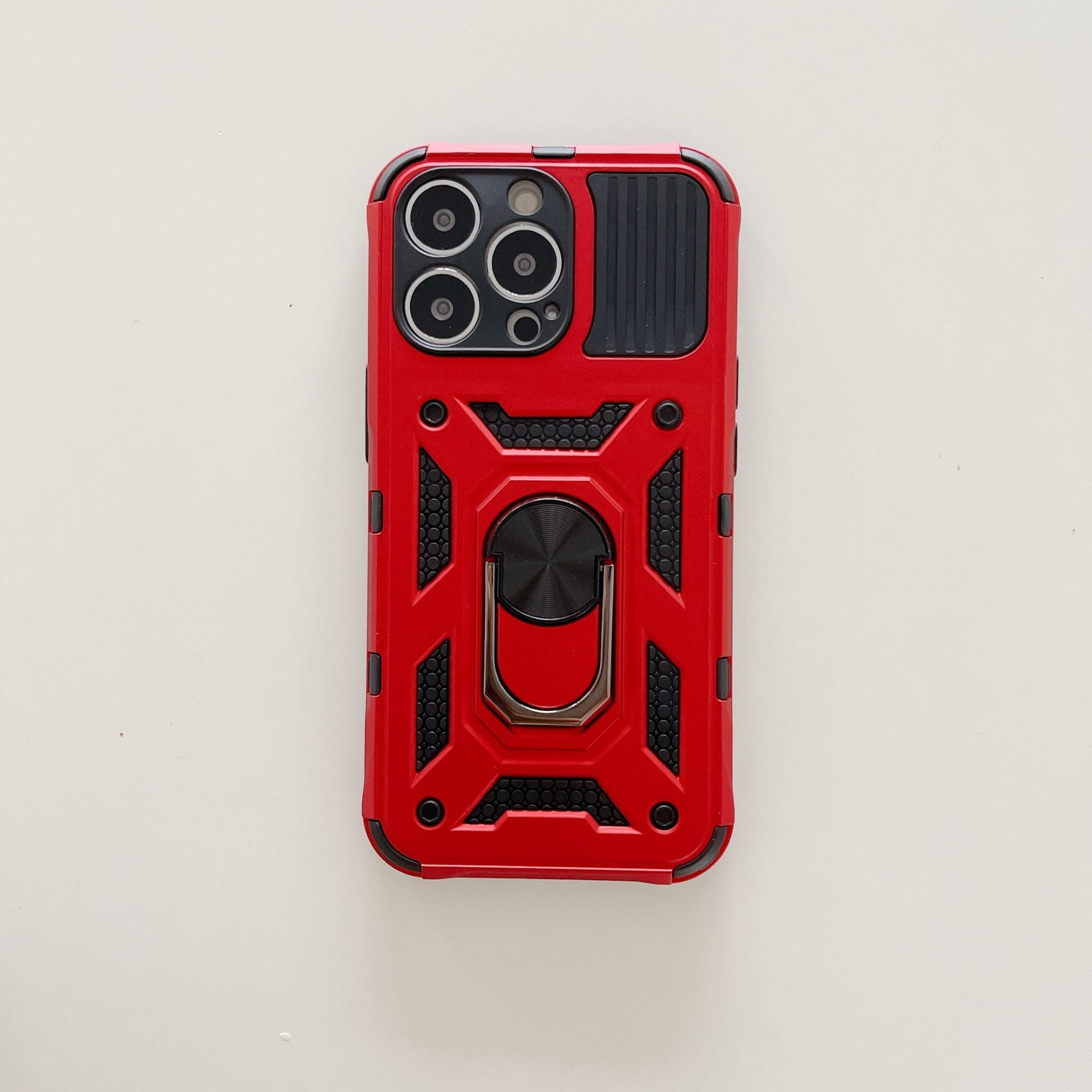 Husa de protectie, Flippy, compatibila cu Apple iPhone 13 Pro Max Defender, Model 4 cu suport, Rosu-2