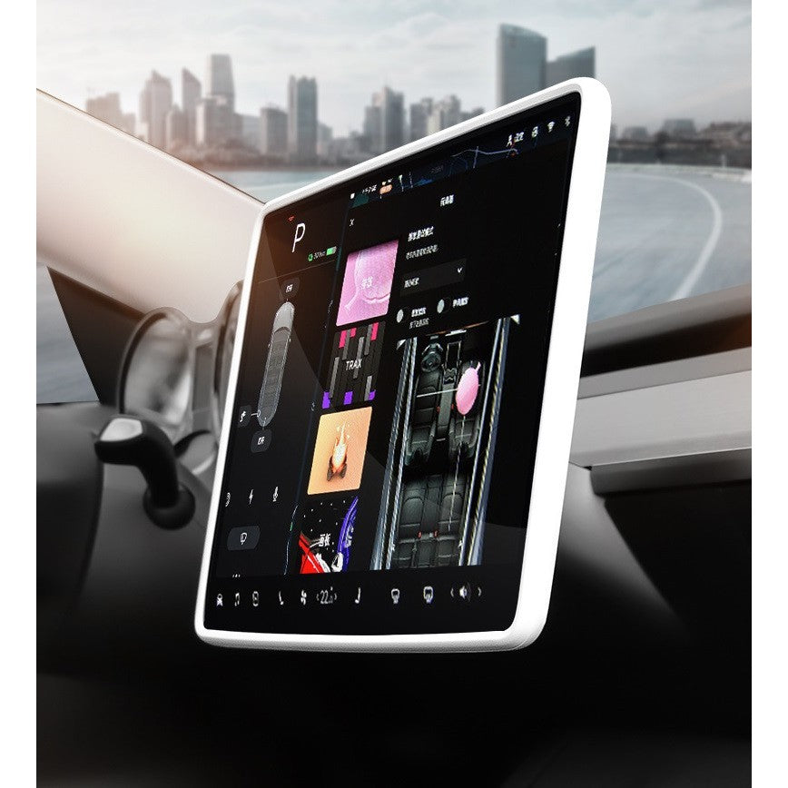 Husa de Protectie Margini Ecran Frontal Tesla, Flipp, Compatibil cu Tesla Model 3/Y, din TPE, Alb-4