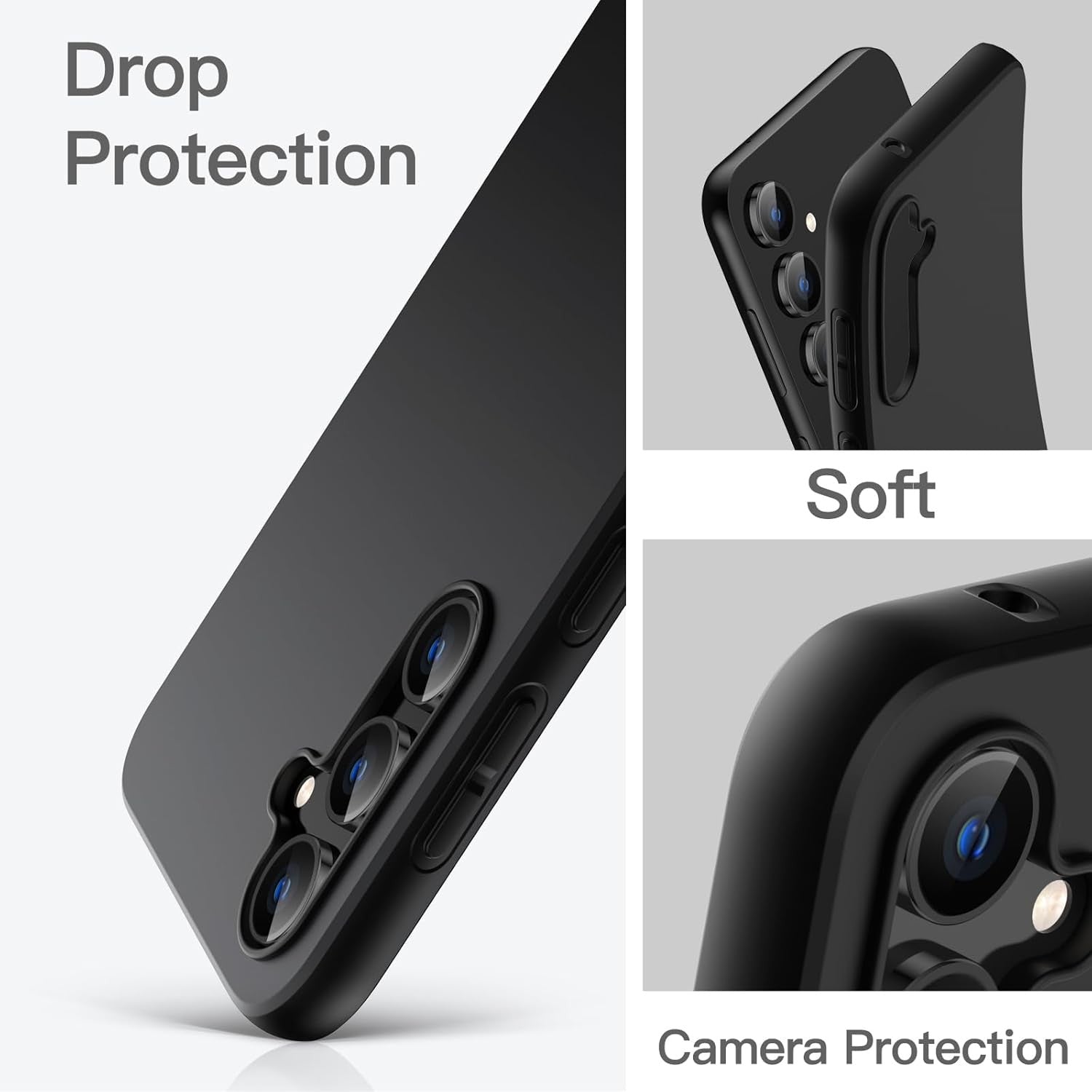 Husa de Protectie Matte TPU, Flippy, pentru Xiaomi Redmi 13C, Protectie Camera, Antisoc, Antizgariere, Antialunecare, Acoperire Completa, Negru-3