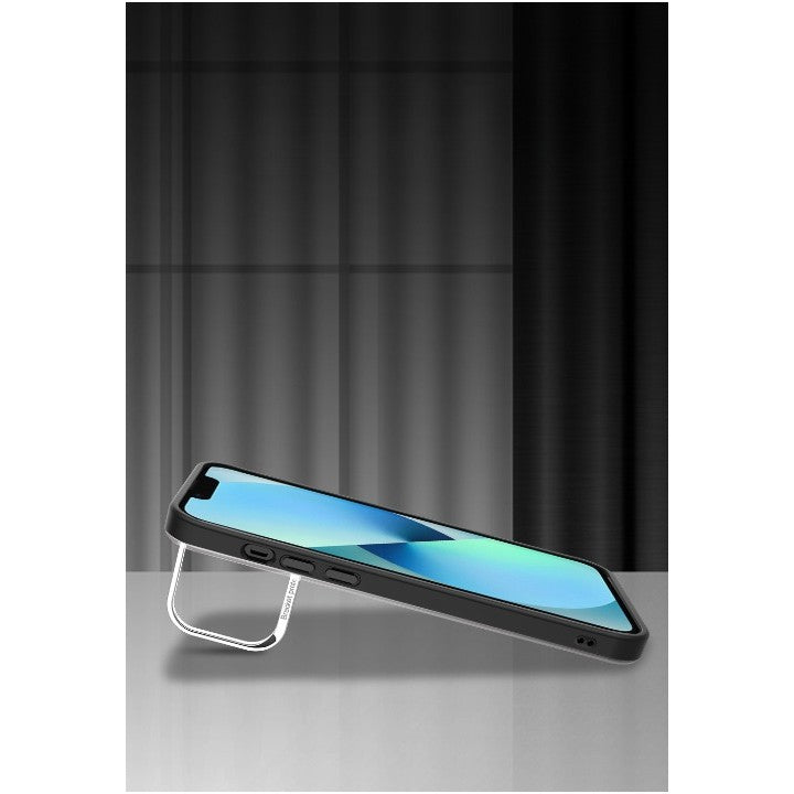 Husa de protectie pentru iPhone 14, cu suport metalic pentru camera, Bracket Series, Flippy, Protectie Antisoc, PC mat, silicon moale pe margini, Negru-1