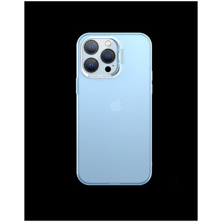 Husa de protectie pentru iPhone 14, cu suport metalic pentru camera, Bracket Series, Flippy, Protectie Antisoc, PC mat, silicon moale pe margini, Albastru-1
