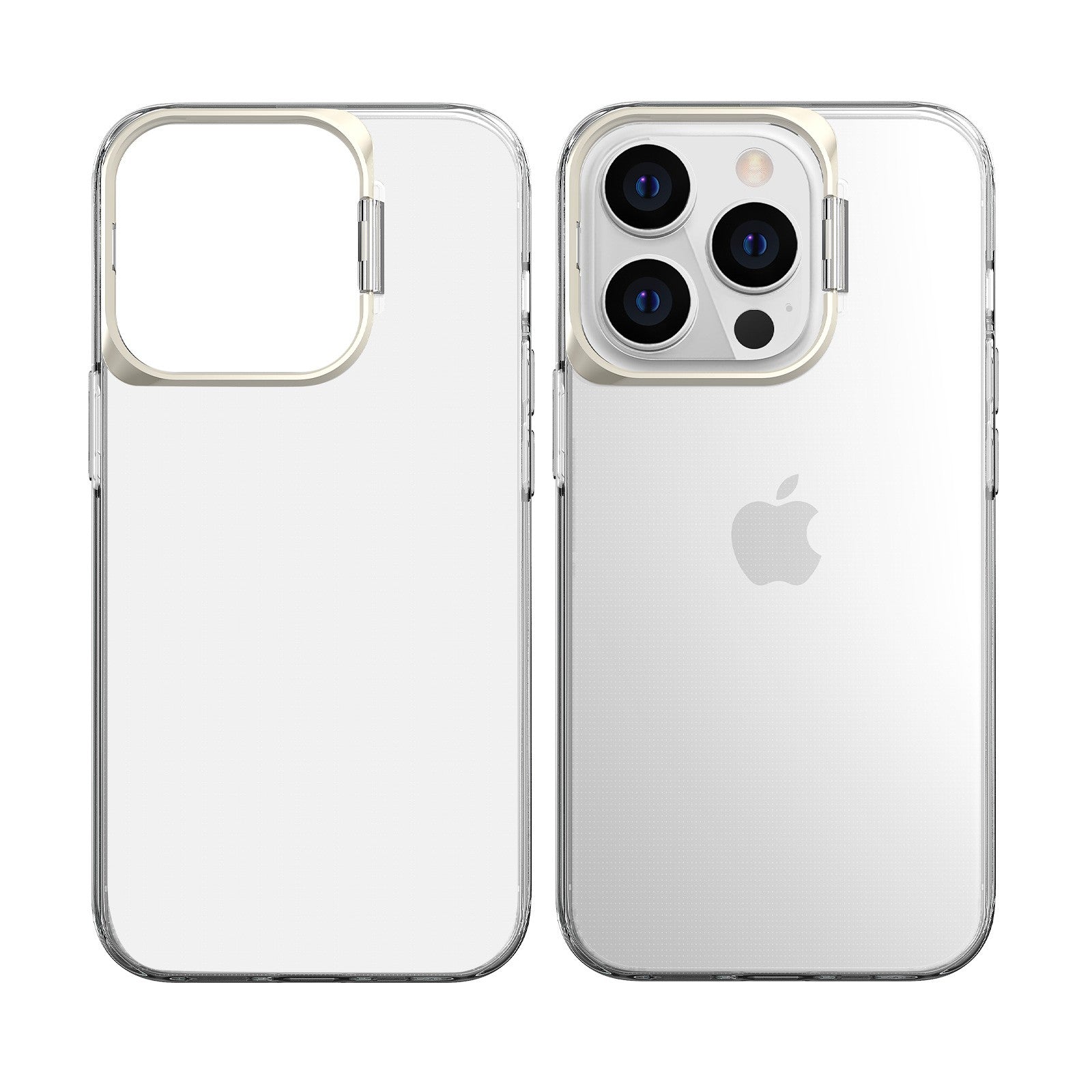 Husa de protectie pentru iPhone 14, cu suport metalic pentru camera, Bracket Series, Flippy, Protectie Antisoc, PC mat, silicon moale pe margini, Transparent-3