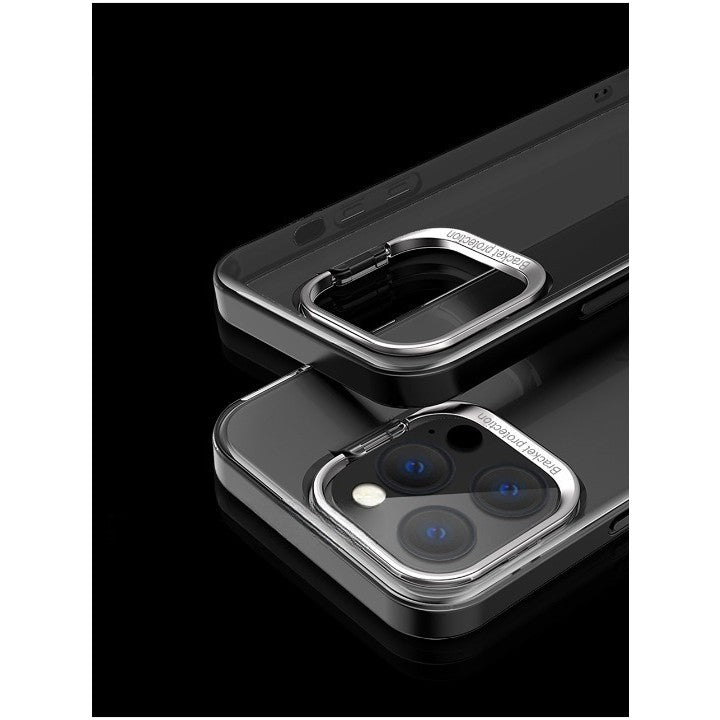 Husa de protectie pentru iPhone 14 Pro Max, cu suport metalic pentru camera, Bracket Series, Flippy, Protectie Antisoc, PC mat, silicon moale pe margini, Negru-4