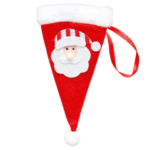 Husa decorativa festiva pentru 3 tacamuri Flippy, model caciulita cu Mos Craciun, material textil si poliester, 19 x 10 cm, rosu-0