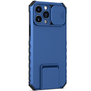Husa Defender cu Stand pentru iPhone 13, Albastru, Suport reglabil, Antisoc, Protectie glisanta pentru camera, Flippy-0
