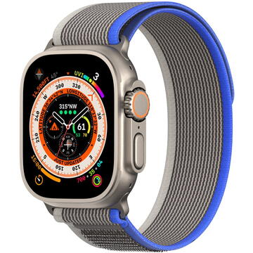 Curea textila DuxDucis Velcro Sports YJ compatibila cu Apple Watch 4/5/6/7/8/SE/Ultra 42/44/45/49mm Gray/Blue