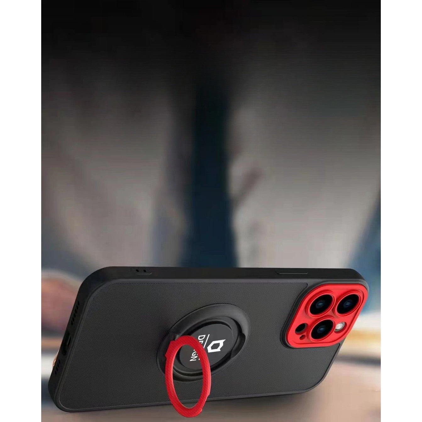 Husa de protectie Eagle eye pentru Apple iPhone 12 Pro, Rezistenta la socuri, Protectie camera, Cu inel de prindere magnetic rosu, Flippy, Negru-5